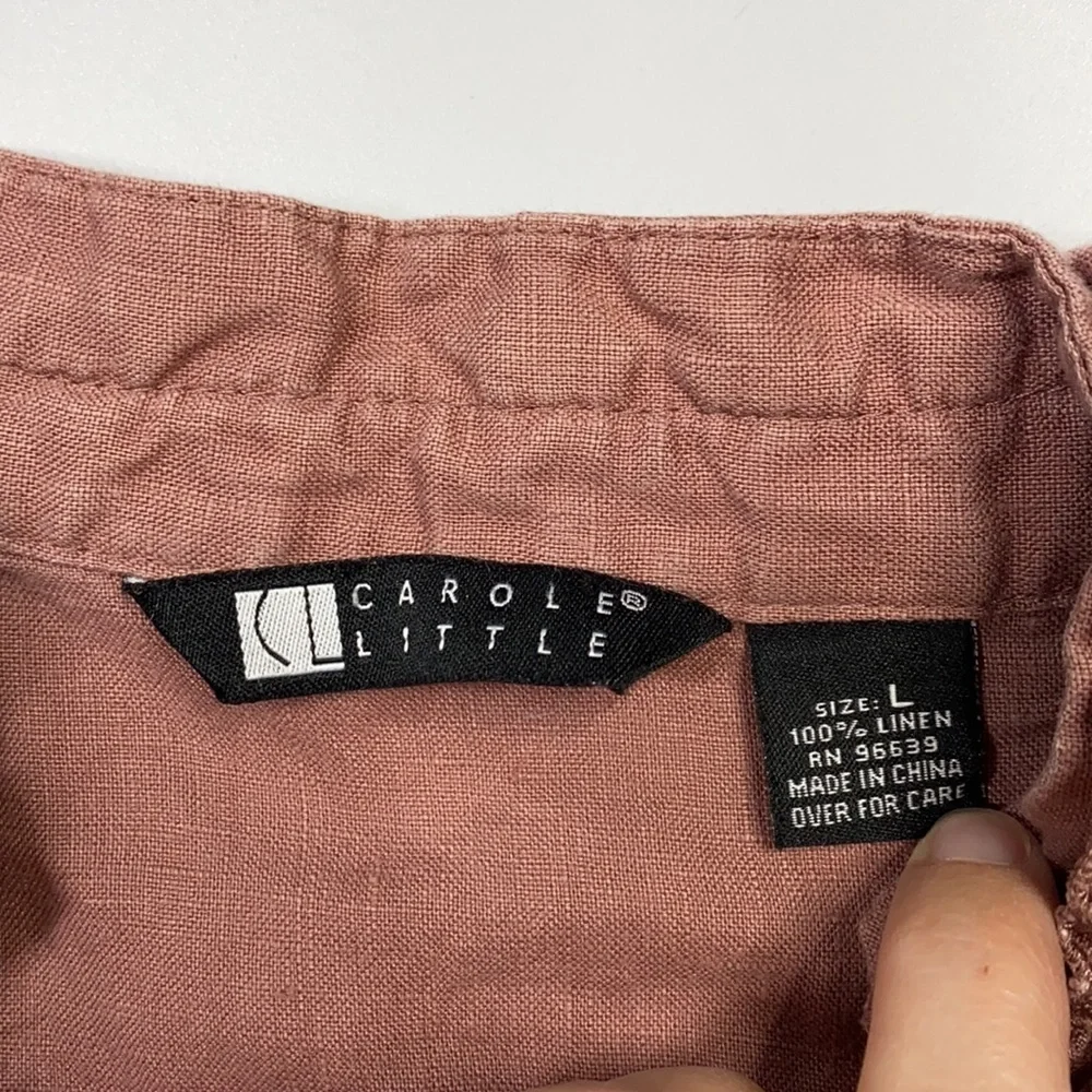 Carole Little Pink Linen Sleeveless Ruffleneck Top - Picture 3 of 4